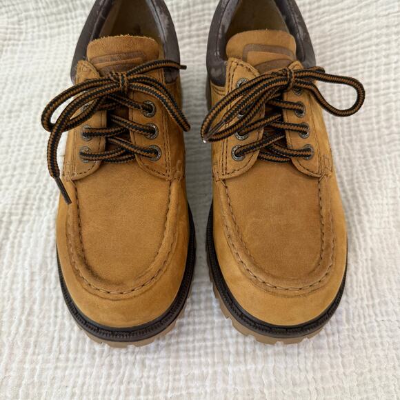 Candies Chunky Moc Oxford Size 7.5 Lug Sole Lace Up 90s Y2k Wheat Yellow Leather - Picture 6 of 13